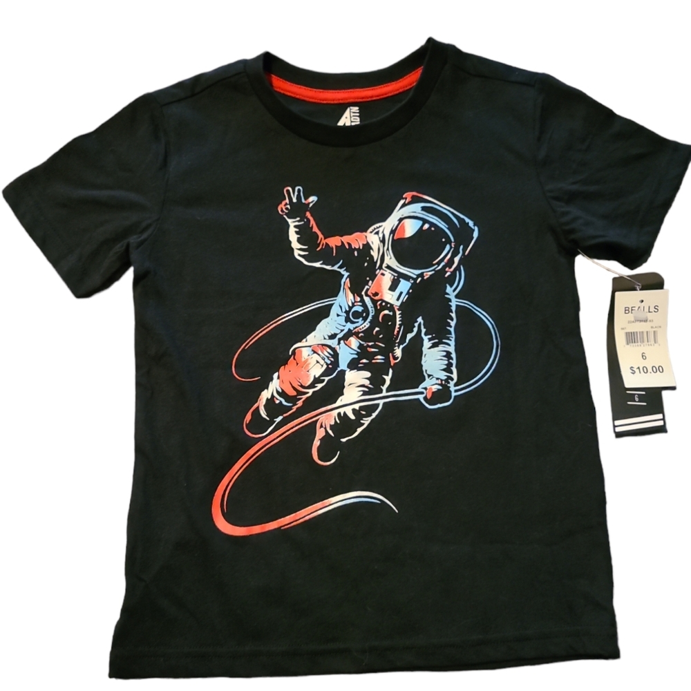 Boys Space Astronaut Peace Sign Black Sz 6 NWT